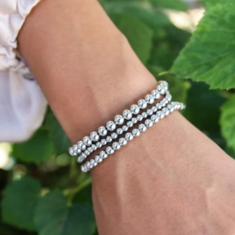 14k Rose Gold/Silver Plated Stackable Bead Bracelets - Picture 4 of 16